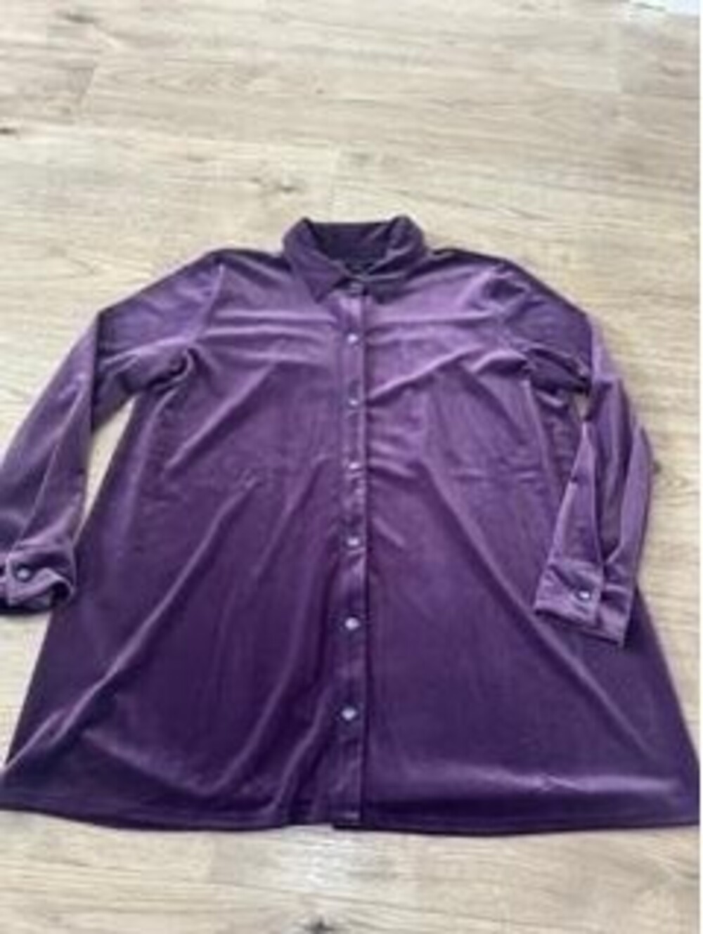 J. Jill Wearever Purple Velvet Button Down Tunic Shirt Womens Petite Medium PM